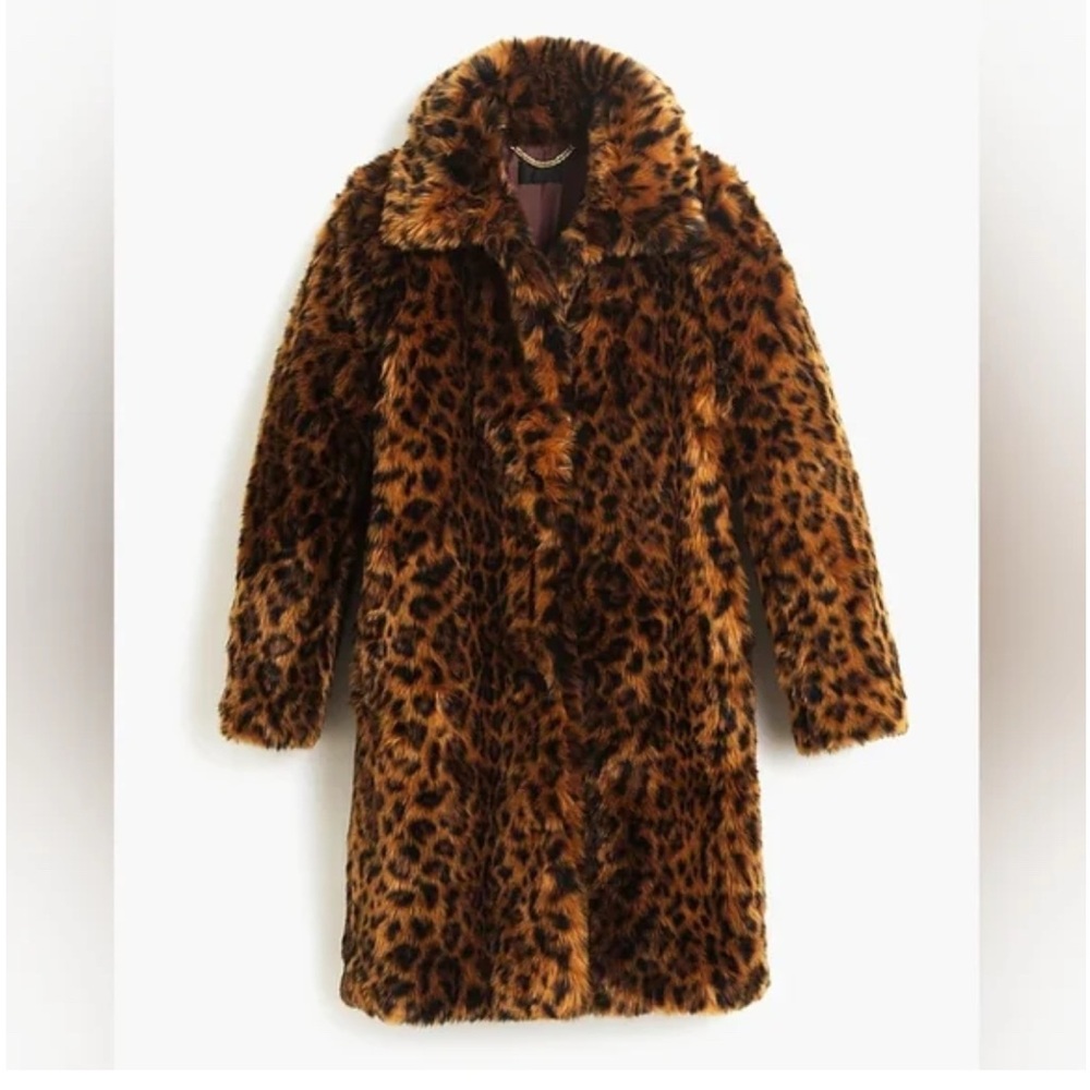 J Crew Faux Fur Coat Leopard Print Coat XS